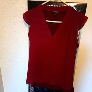 Express Burgundy Cap Sleeves, V-Neck Blouse Size S/P